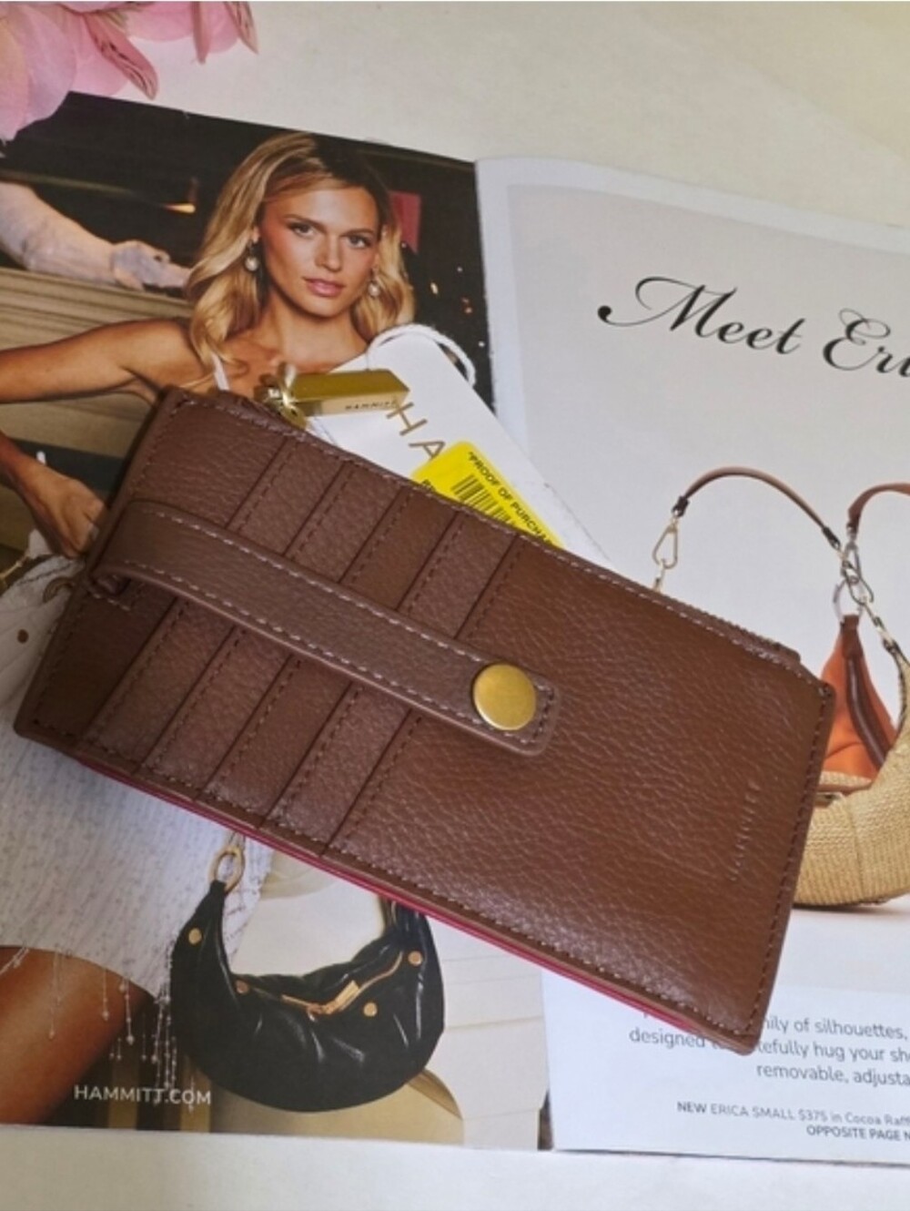 Hammitt Leather Card Wallet with Gold Accents